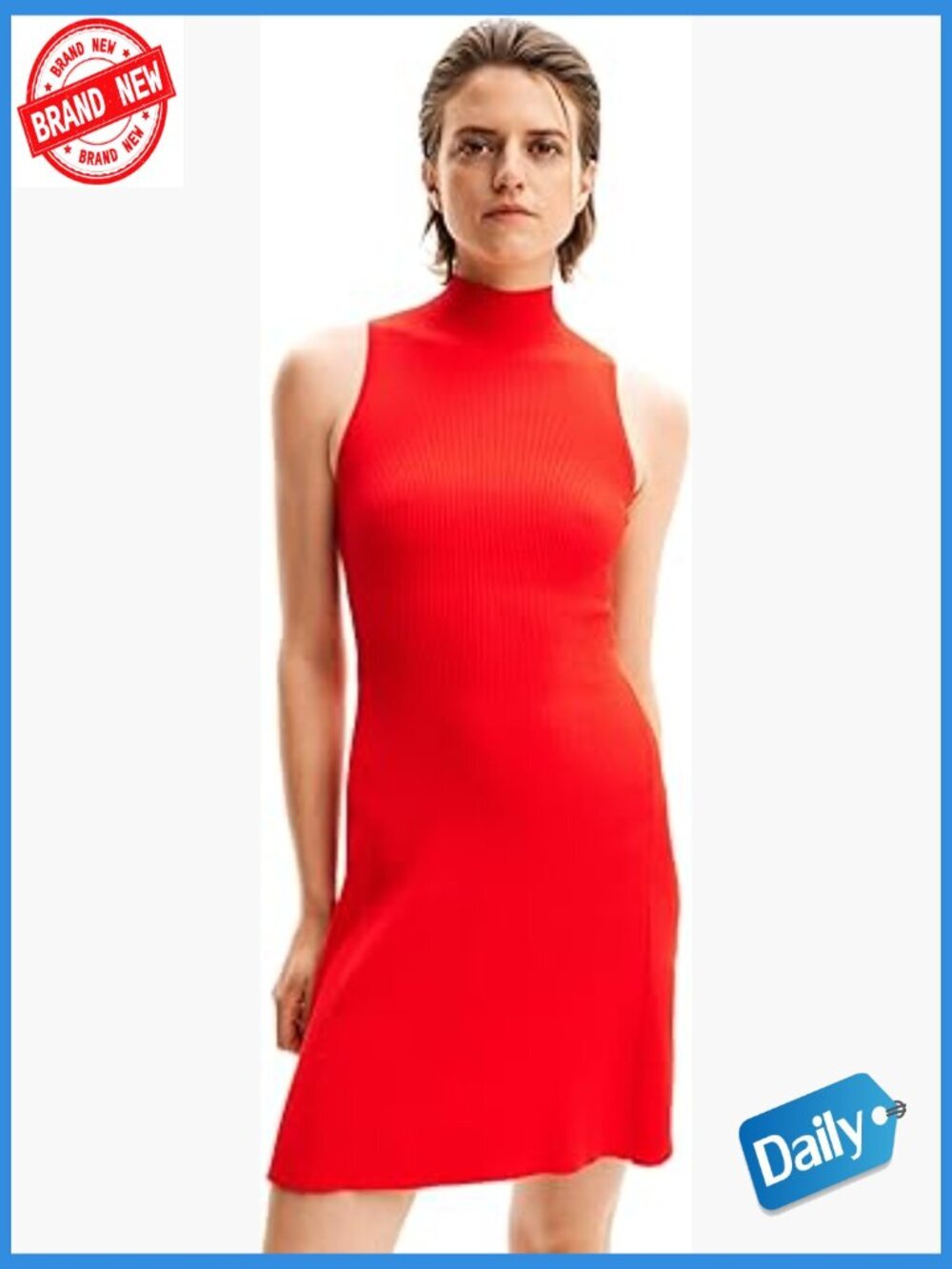 Sleeveless A-Line Midi Dress with High Neck